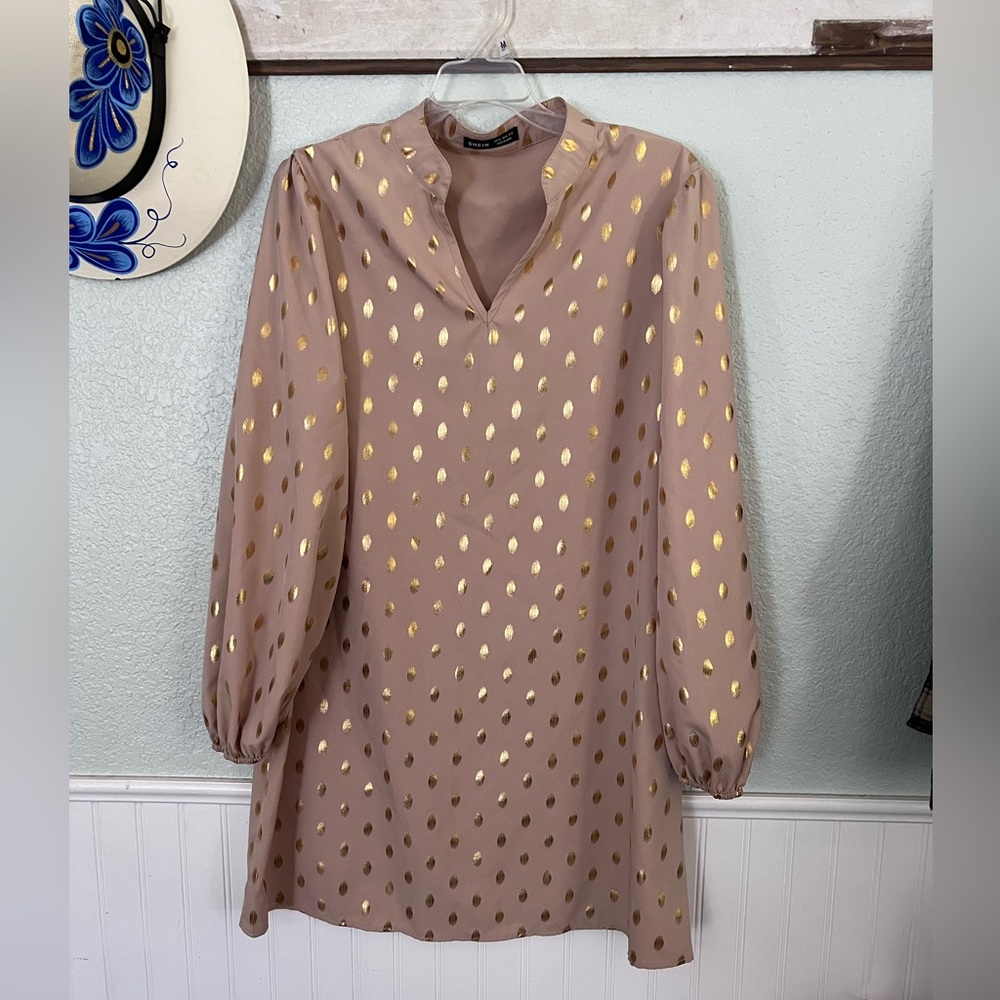 Shein Gold Long Sleeve Cocktail Dress